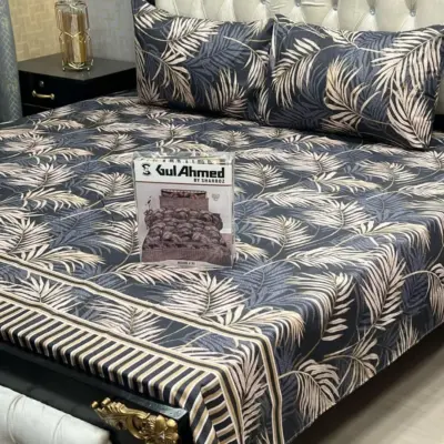 3 Pcs Cotton Sotton Printed Double Bedsheet Set – Includes Pillow Covers, Soft & Stylish for Double Bed (Brown, Pakistan)