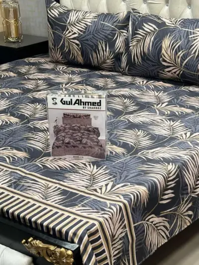 3 Pcs Cotton Sotton Printed Double Bedsheet Set – Includes Pillow Covers, Soft & Stylish for Double Bed (Brown, Pakistan)