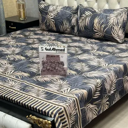 3 Pcs Cotton Sotton Printed Double Bedsheet Set – Includes Pillow Covers, Soft & Stylish for Double Bed (Brown, Pakistan)
