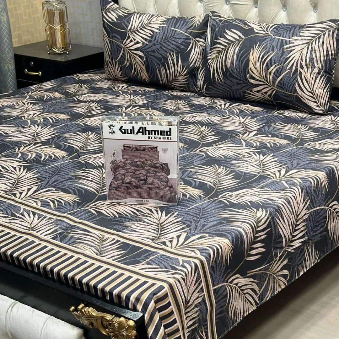 3 Pcs Cotton Sotton Printed Double Bedsheet Set – Includes Pillow Covers, Soft & Stylish for Double Bed (Brown, Pakistan)