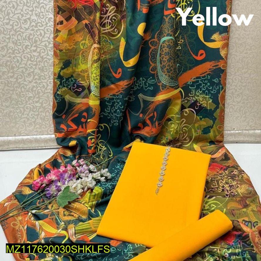 3-Piece Women’s Unstitched Katan Silk Plain Suit – Elegant, Comfortable & Stylish