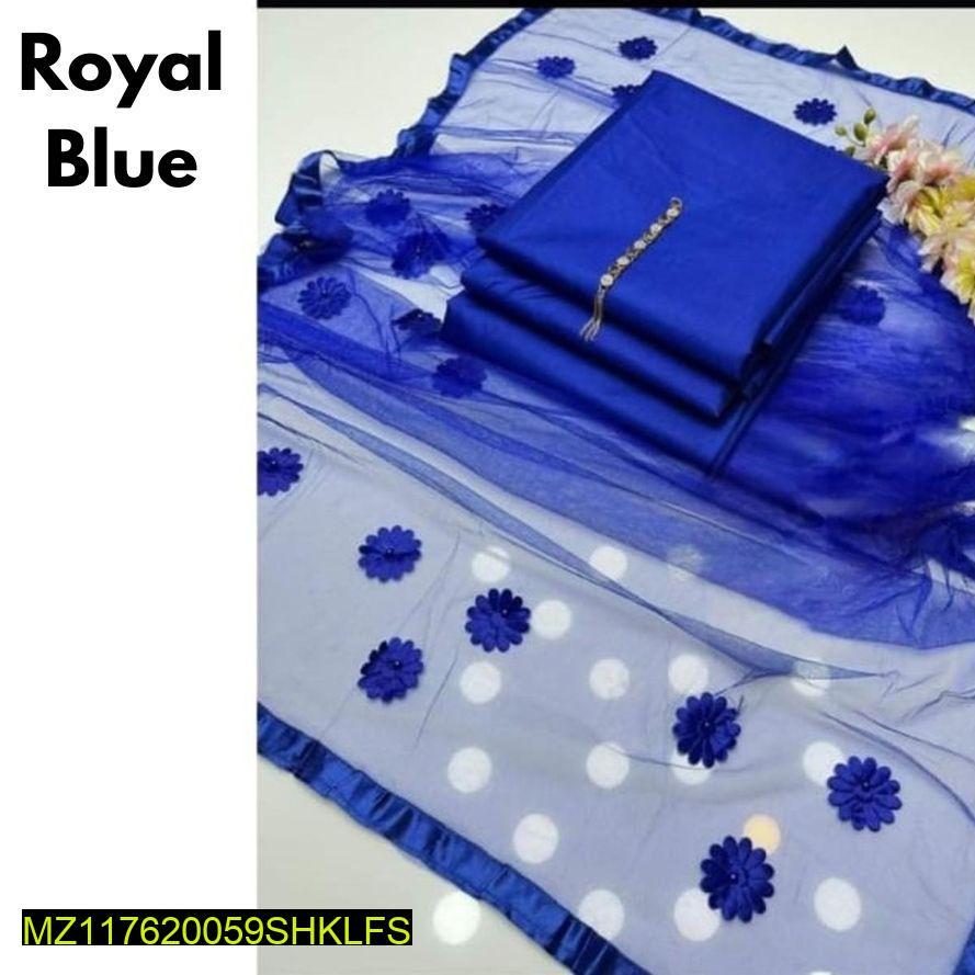 3-Piece Women’s Unstitched Katan Silk Plain Suit – Elegant, Comfortable & Stylish