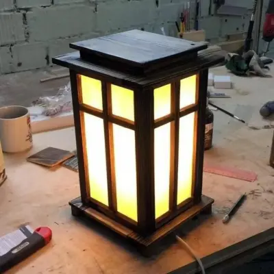 Vintage Wooden Accent Table Lamp – Golden Light Decorative Lamp for Living Room & Side Table