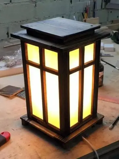Vintage Wooden Accent Table Lamp – Golden Light Decorative Lamp for Living Room & Side Table