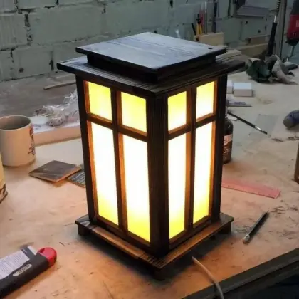 Vintage Wooden Accent Table Lamp – Golden Light Decorative Lamp for Living Room & Side Table