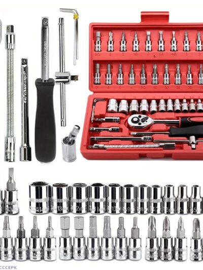 1 Pc Stainless Steel Bike Repair Tool Kit – 46-in-1 Multi-Function Bicycle Maintenance Set (Red)