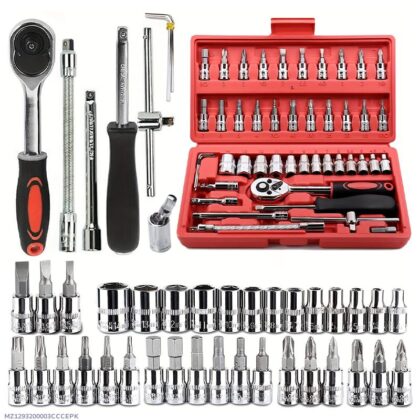1 Pc Stainless Steel Bike Repair Tool Kit – 46-in-1 Multi-Function Bicycle Maintenance Set (Red)