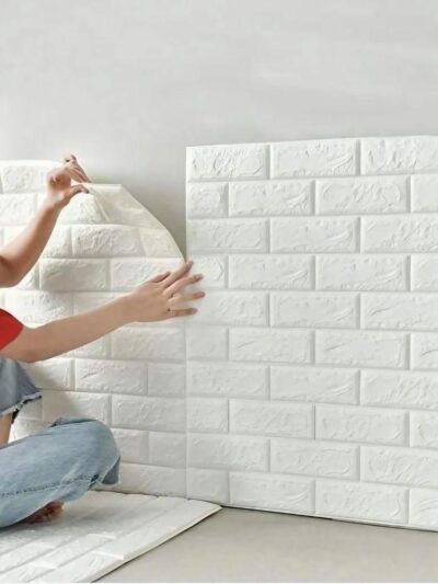 Brick Pattern Foaming Wall Stickers – 2 Pcs | White Self-Adhesive Decorative Wall Panels