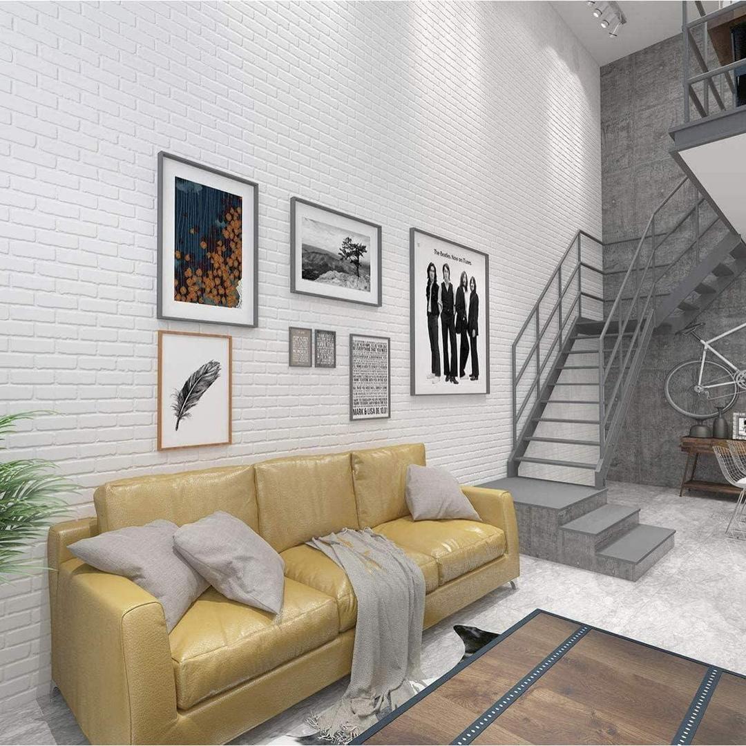 Brick Pattern Foaming Wall Stickers – 2 Pcs | White Self-Adhesive Decorative Wall Panels