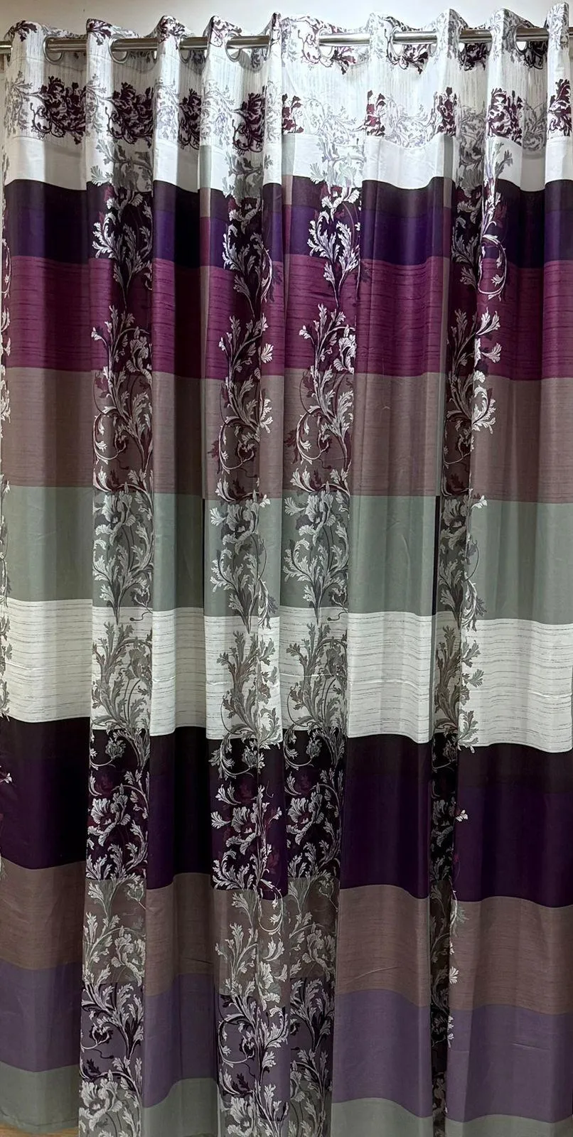 Luxurious 1 Pair Cotton Salonica Printed Curtains – Purple Bedroom Curtains (102 × 60 Inches)