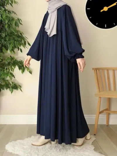 Blue Georgette Plain Classic Abaya for Women with Stroller – Ban Collar Modest Wear