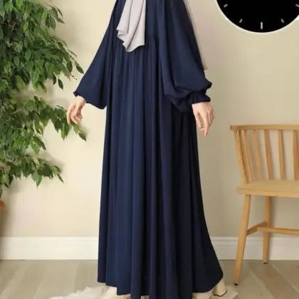 Blue Georgette Plain Classic Abaya for Women with Stroller – Ban Collar Modest Wear