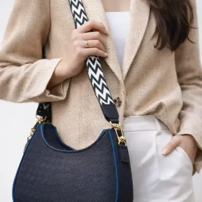 Girls Stylish Canvas Crossbody Bag – Blue Multipurpose Chain Shoulder Bag