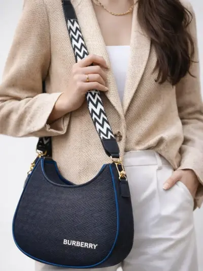 Girls Stylish Canvas Crossbody Bag – Blue Multipurpose Chain Shoulder Bag