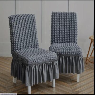 Stylish Textured Jersey Chair Covers – 2 Pcs Grey Stretchable Dining Chair Protectors