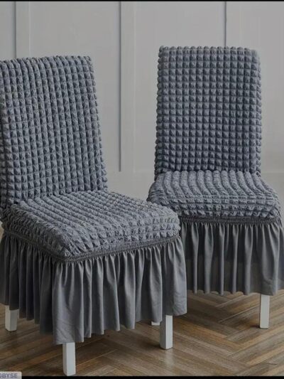 Stylish Textured Jersey Chair Covers – 2 Pcs Grey Stretchable Dining Chair Protectors