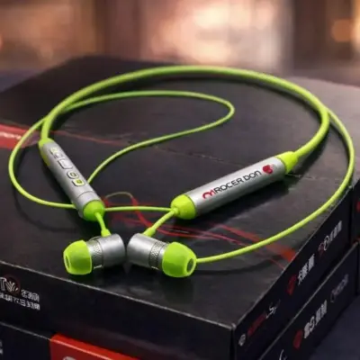 Green Wireless Neckband Bluetooth Headset – Long Battery, Fast Charge, All-Day Comfort (Model 1)