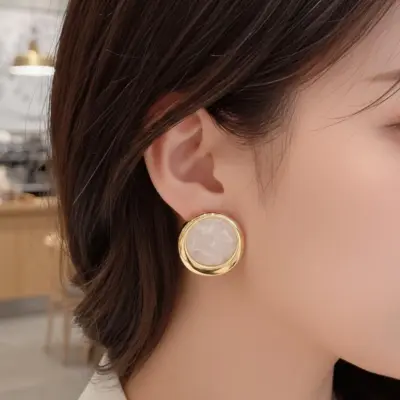 Korean Marble Design Circle Earrings ZXJ-902 – Black & White | 2 Pcs