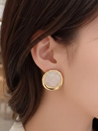 Korean Marble Design Circle Earrings ZXJ-902 – Black & White | 2 Pcs