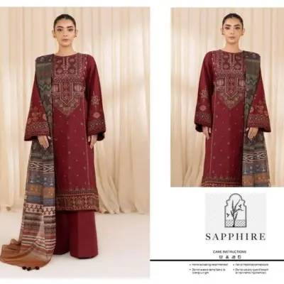 3-Piece Women’s Unstitched Embroidered Suit – Elegant, Stylish & Comfortable