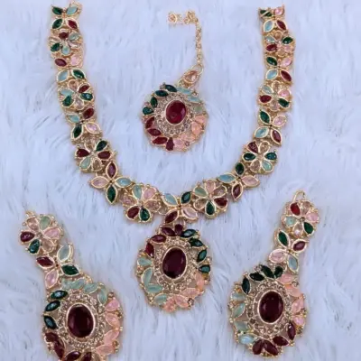 Fancy Artificial Stones Jewelry Set for Women – Multicolor | 3 Pcs
