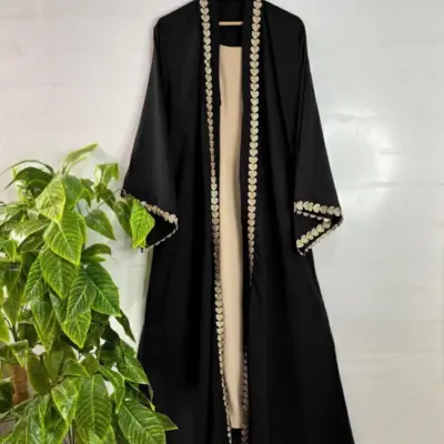 Black Georgette Embroidered Classic Abaya for Girls – U-Neck Elegant Flared Design (1 Pc)