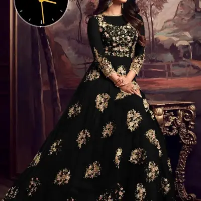 2 Pcs Women’s Stitched Organza Embroidered Maxi & Malai Silk Trouser – Elegant Black