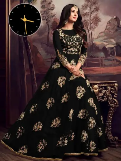 2 Pcs Women’s Stitched Organza Embroidered Maxi & Malai Silk Trouser – Elegant Black