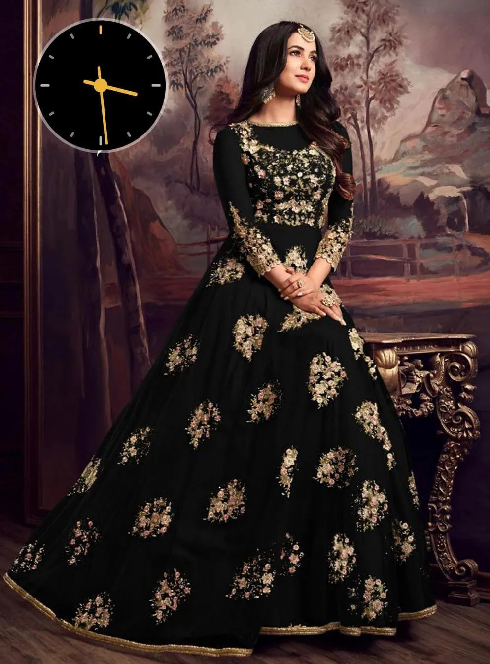 2 Pcs Women’s Stitched Organza Embroidered Maxi & Malai Silk Trouser – Elegant Black