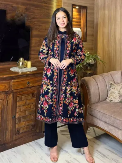 3 Pcs Women's Stitched Shamoz Silk Embroidered Gown Suit