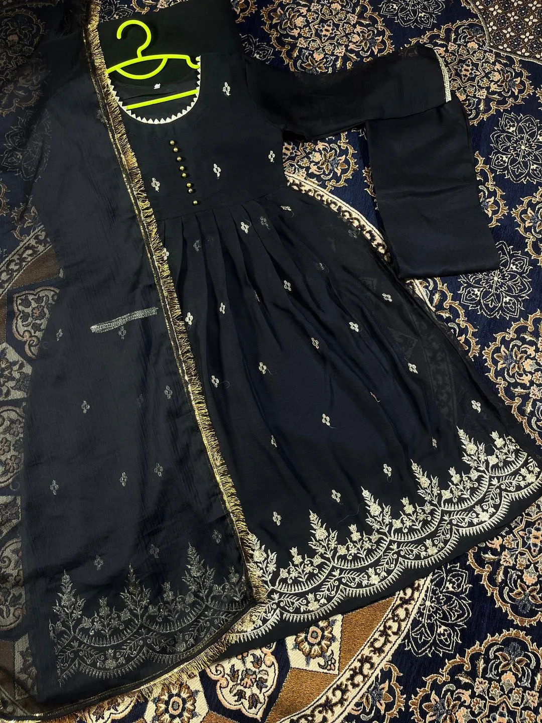 3 Pcs Girls Chiffon Embroidered Frock & Trouser Set – Stylish & Comfortable | Ages 1–12 Years