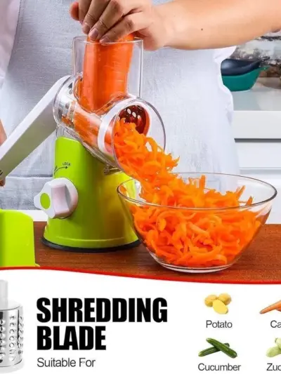 Drum Vegetable Cutter – Manual Rotary Slicer & Grater for Fast Kitchen Prep