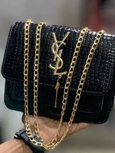 Women’s Leather Textured Handbag – Stylish Crocodile YSL Inspired | Black