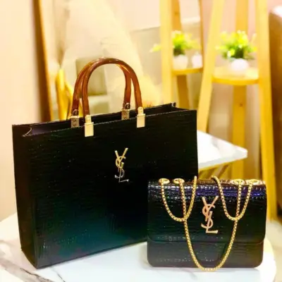 Women’s Leather Plain Shoulder Bag – YSL Designer Combo Set | 2 Pcs | 3 Colors