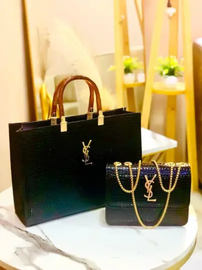 Women’s Leather Plain Shoulder Bag – YSL Designer Combo Set | 2 Pcs | 3 Colors