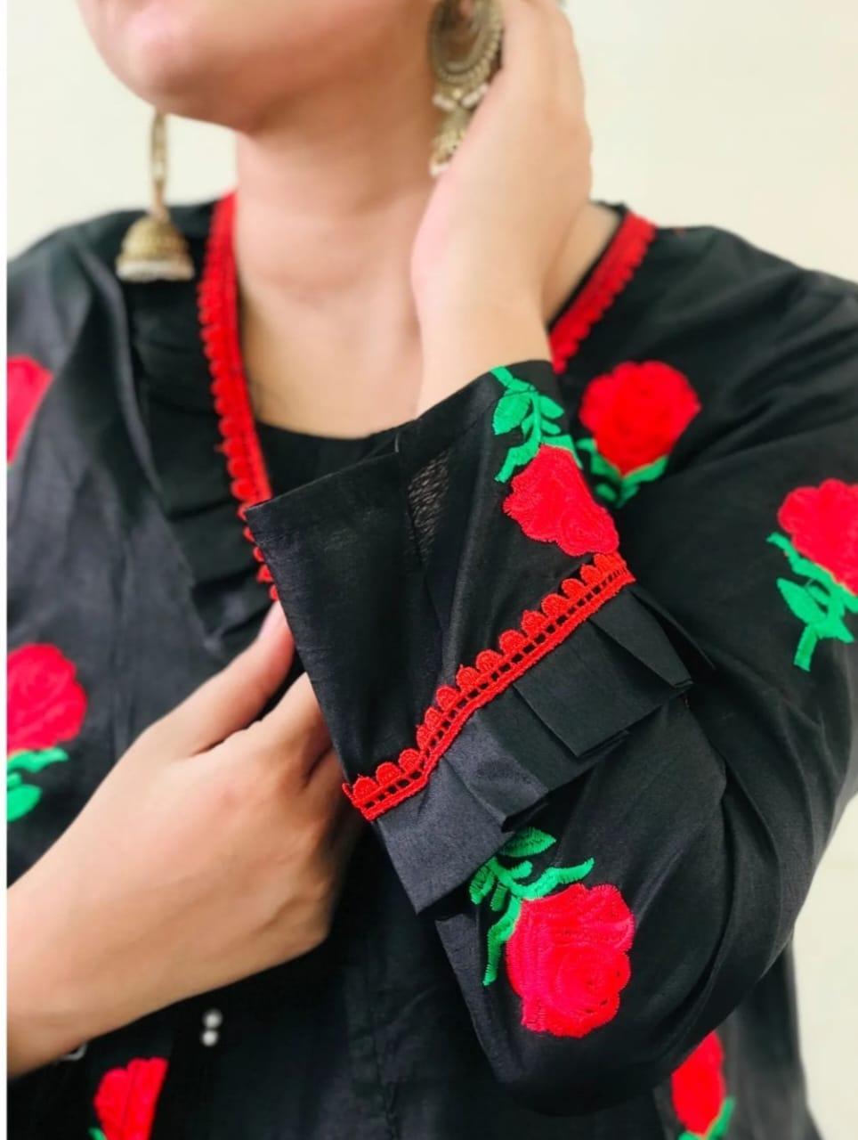 Women’s Stitched Embroidered Gown Suit Set – 3-Piece Katan Silk, Elegant & Stylish