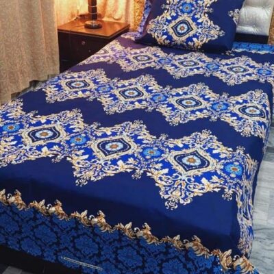 4 Pcs Crystal Cotton Printed Bedsheet Set for Single Bed – Includes Pillow Covers, Soft & Stylish (Pakistan)