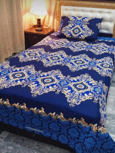 4 Pcs Crystal Cotton Printed Bedsheet Set for Single Bed – Includes Pillow Covers, Soft & Stylish (Pakistan)