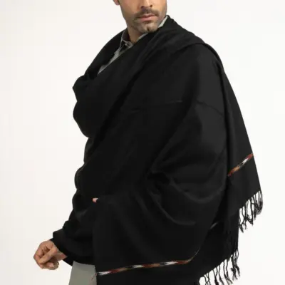 Men’s Black Wool Plain Shawl – Soft, Warm & Classic Winter Wrap | 3 Gazz