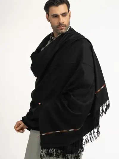 Men’s Black Wool Plain Shawl – Soft, Warm & Classic Winter Wrap | 3 Gazz