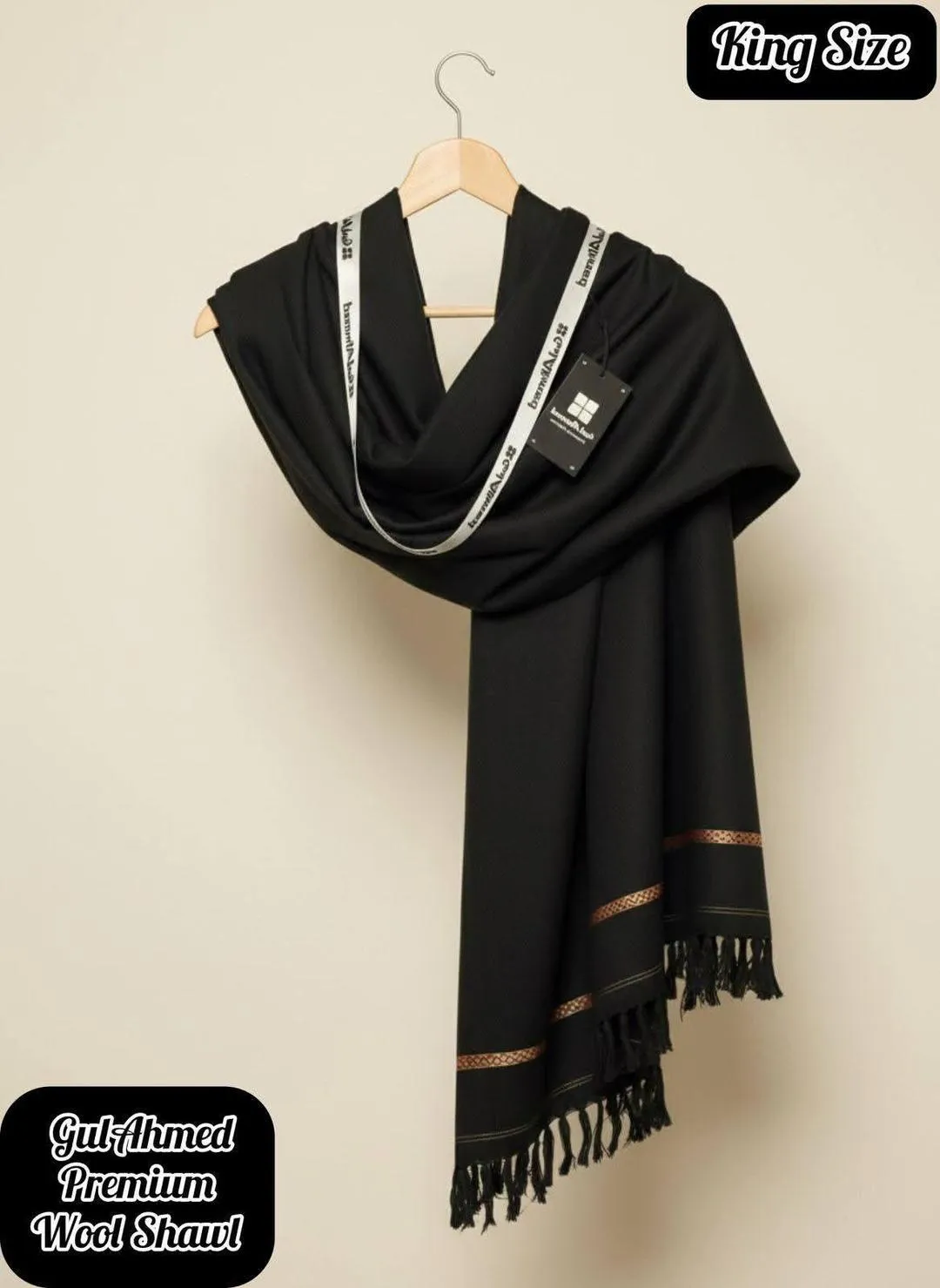 Men’s Black Wool Plain Shawl – Soft, Warm & Classic Winter Wrap | 3 Gazz