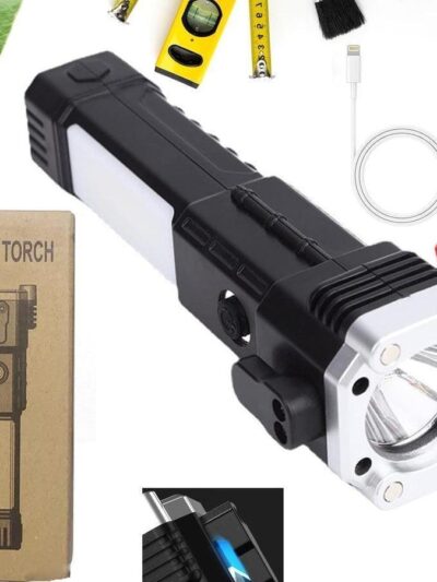 Rechargeable 3W LED Torch Light – USB Type-C, Multiple Modes & Built-In Power Bank (Black)