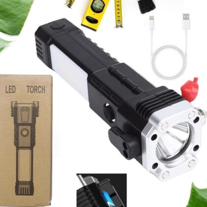 Rechargeable 3W LED Torch Light – USB Type-C, Multiple Modes & Built-In Power Bank (Black)