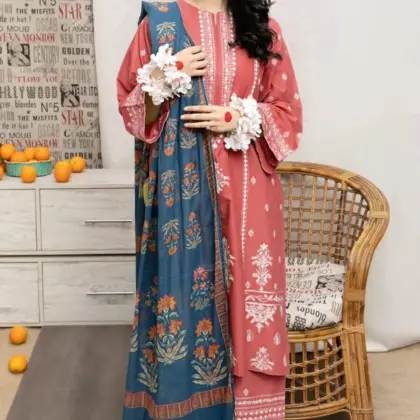3-Piece Women’s Unstitched Embroidered Suit – Elegant, Stylish & Comfortable