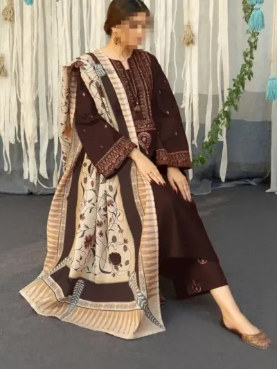 3-Piece Women’s Unstitched Embroidered Suit – Elegant, Stylish & Comfortable