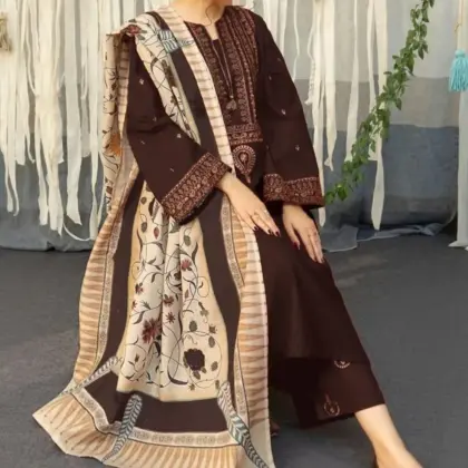 3-Piece Women’s Unstitched Embroidered Suit – Elegant, Stylish & Comfortable