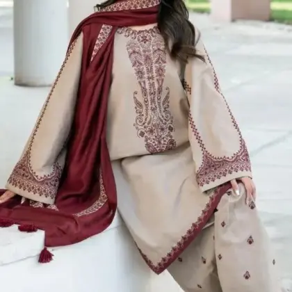3-Piece Women’s Unstitched Embroidered Suit – Elegant, Stylish & Comfortable