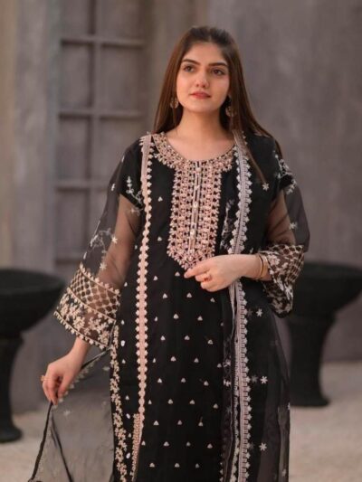 Elegant Women’s Stitched Suit – 3-Piece Organza Embroidered Set, Stylish & Comfortable