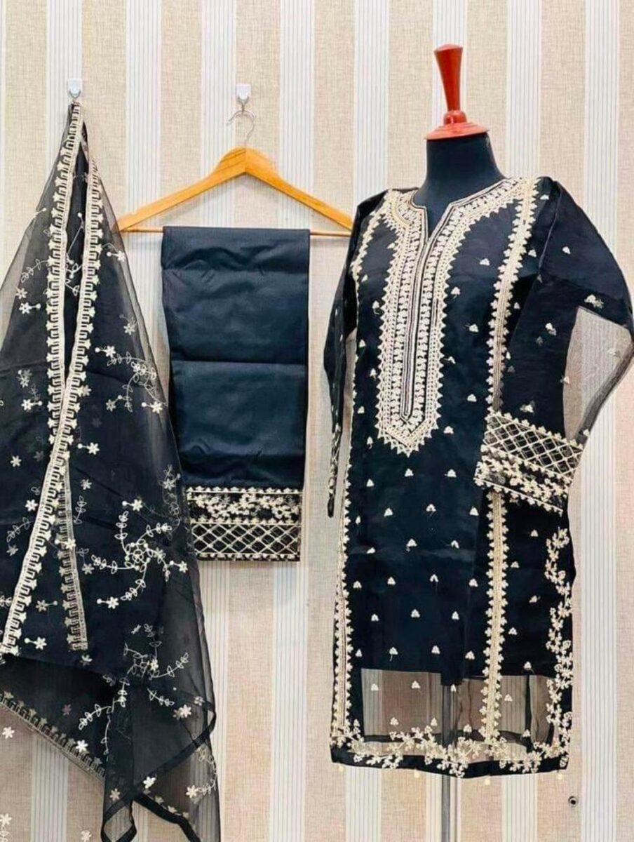 Elegant Women’s Stitched Suit – 3-Piece Organza Embroidered Set, Stylish & Comfortable