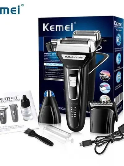 3-in-1 Rechargeable Men’s Hair Shaver KM-6559 – Beard, Hair & Nose Trimmer with USB Charging